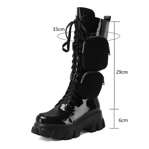 Women's Motorcycle Platform Black Boots With Pockets - Alternative Fashion.