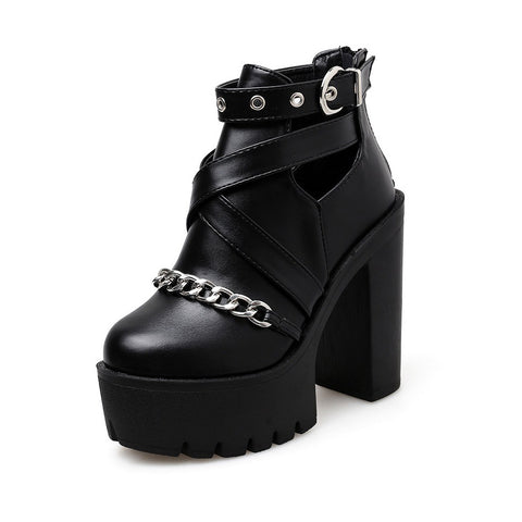 Women's Platform Ankle Boots With Chain - Gothic Outfits.