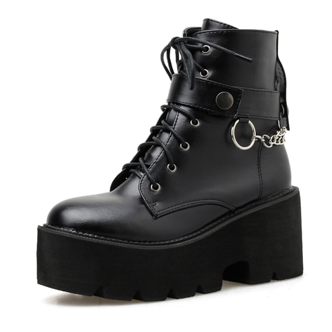 WOMEN'S BLACK PU LEATHER BOOTS - GOTHIC SHOES.