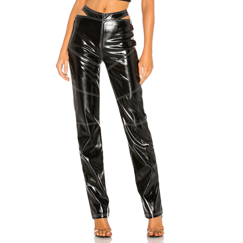 Fashion Pu Leather Zipper Pants Women