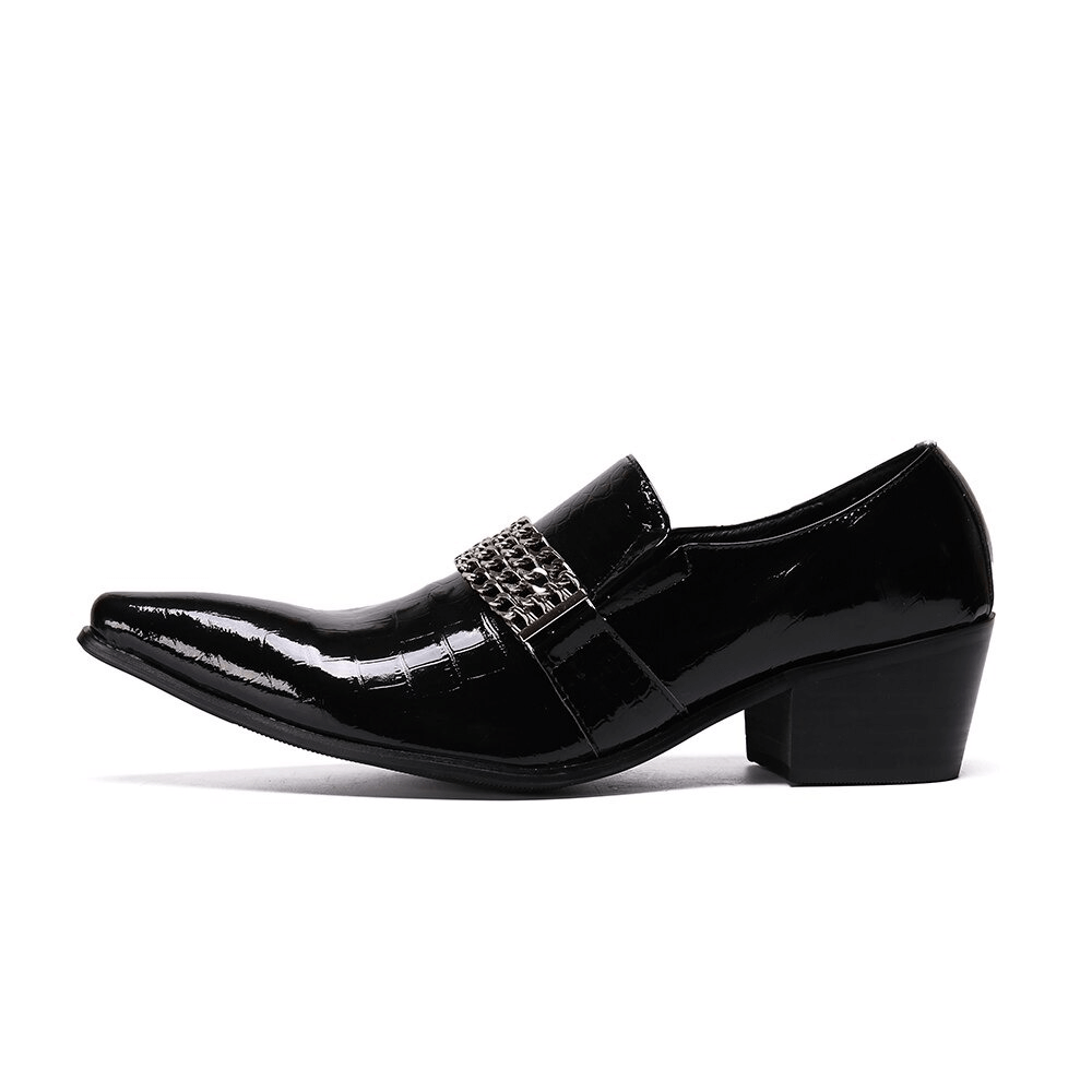 Black Men's Pointed Toe Dress Shoes / Metal Chain High Heels Formal Shoes |  HARD'N'HEAVY