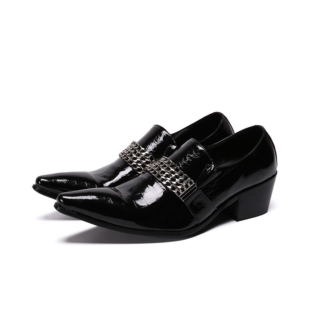 Black Men's Pointed Toe Dress Shoes / Metal Chain High Heels Formal Shoes |  HARD'N'HEAVY