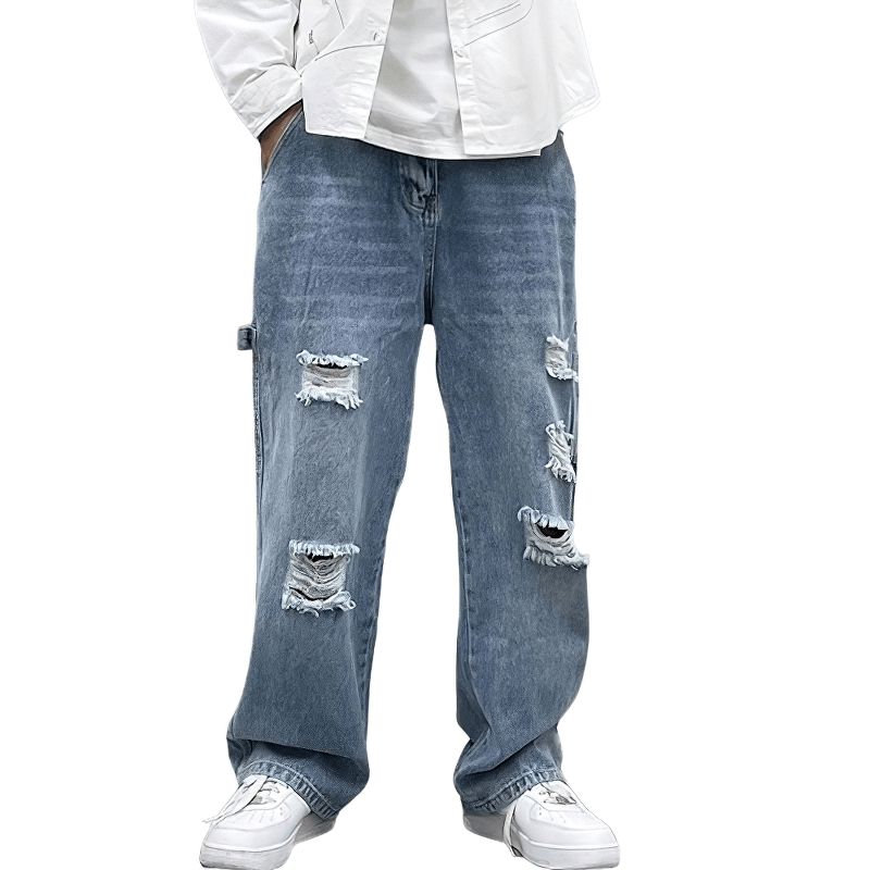 Fashion Ripped Straight Baggy Jeans / Men's Denim Clothing / Casual Comfy  Male Pants | HARD'N'HEAVY