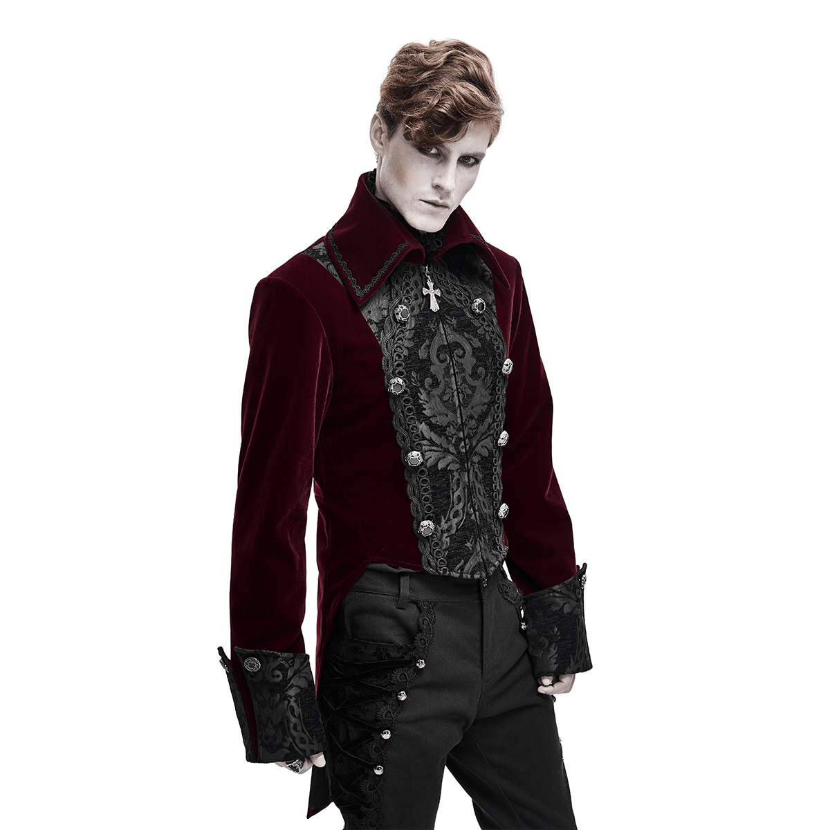 Gothic style Red Velvet Coat with Engraved Buttons / Men's Long Sleeves ...