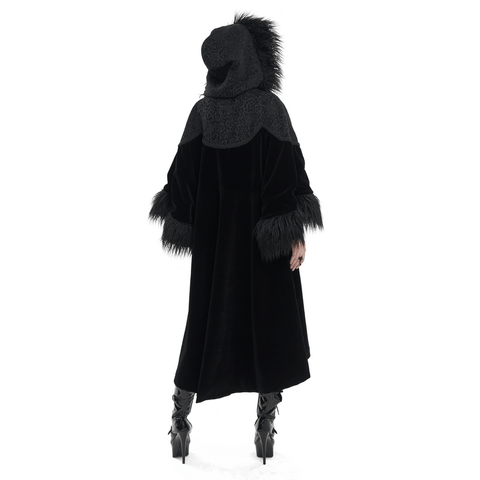 Gothic Velvet Long Cape with Fur Hood / Fashion Wide Sleeves Warm Cape ...