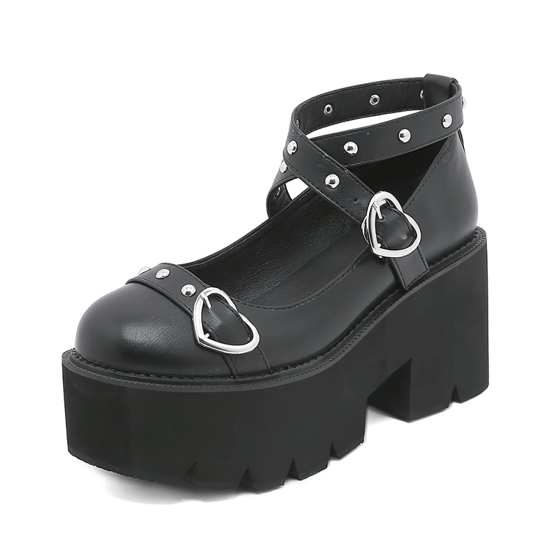 Lolita Style Platform Round Toe Shoes for Women / Thick Heel Heart Buckle  Shoes for Cosplay | HARD'N'HEAVY