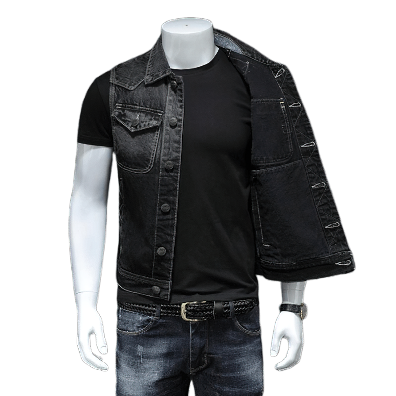 Vintage Denim Vest for men / Sleeveless Biker Jeans Jacket / Rave outfits |  HARD'N'HEAVY