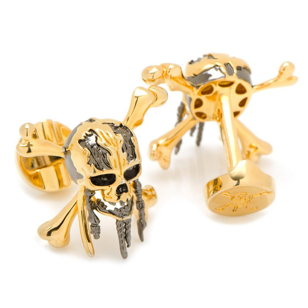 3D Black and Gold Skull and Crossbones Cufflinks
