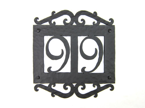 Spanish Mediterranean Rustic Hammered Wrought Iron Address House Numbers AN