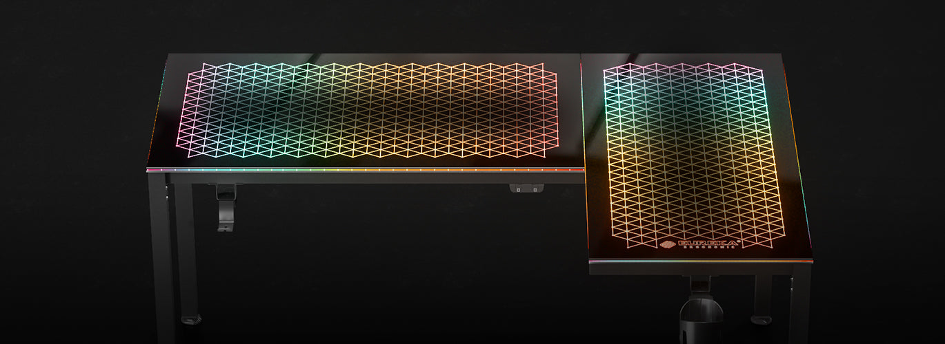 GTG-L60 Glass Spectrum RGB desk surface on dark background