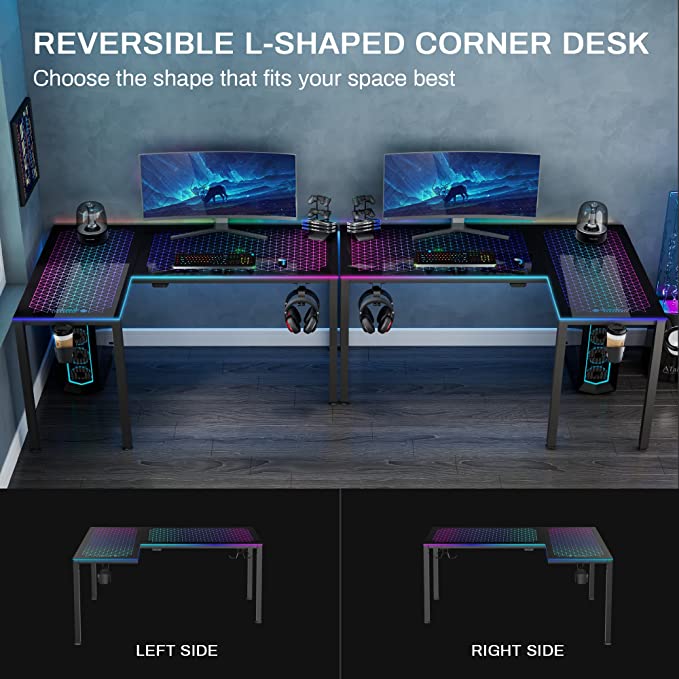 L Shape Gaming Desk Glass Double U Shaped