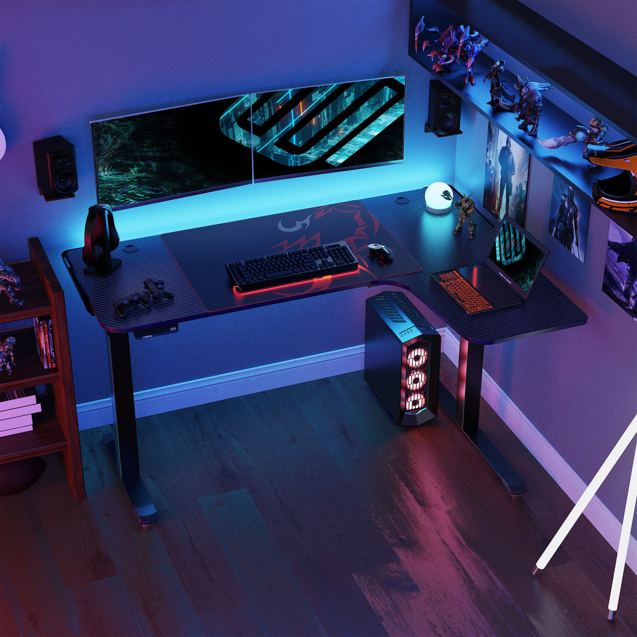 Standing Desk Yoga Poses - EGD 60 Inch L Shape Standing Desk Corner Gaming Setup with RGB Lights