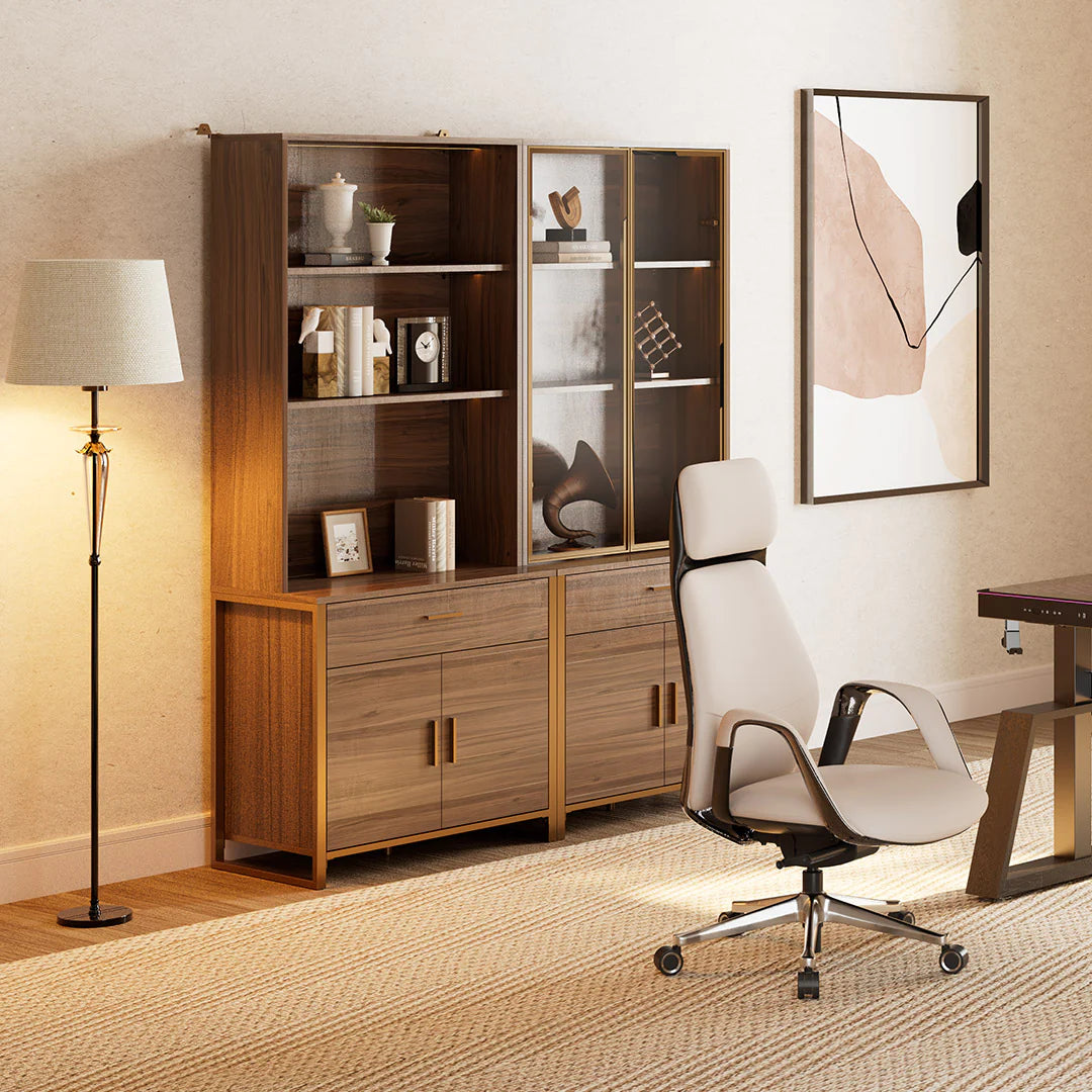 Storage Cabinet Bookshelf with Drawer, Walnut