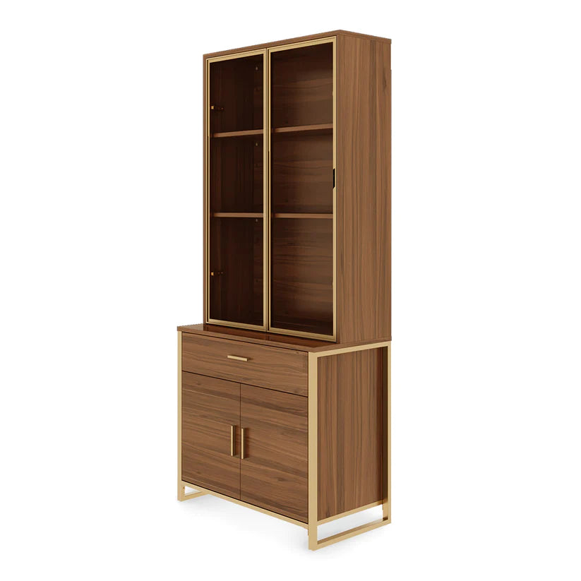 Storage Cabinet Bookshelf with Drawer, Walnut