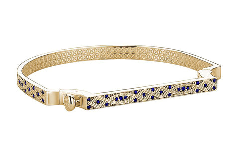 Bangle Bracelet in Yellow Gold Plating with Blue Cubic Zirconia Stones