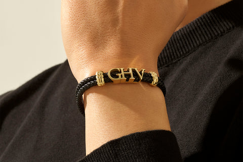 Black and gold initial bracelet
