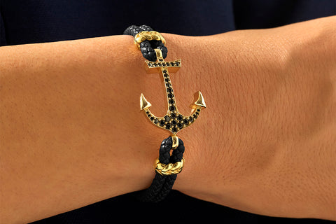 Black and gold anchor bracelet