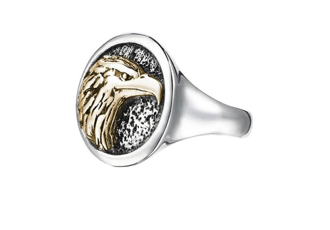  Men's Silver Eagle Ring with Solid Gold
