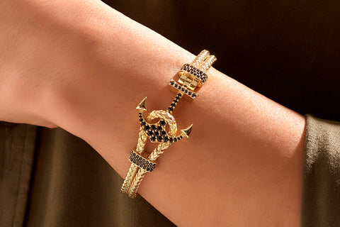 Black and gold anchor bracelet