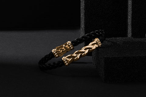 Braided Leather Bracelet with Woven Golden Element - Atolyestone
