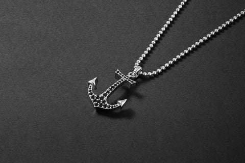 Solid Silver Anchor Pendant Paved with CZ - Atolyestone