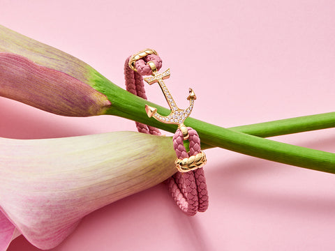 Women's Pink Leather Anchor Bracelet