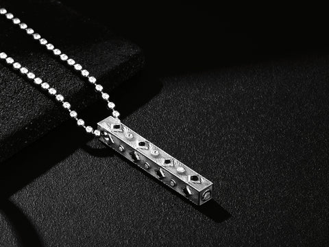 Men's Gold Bar Pendant Paved with Black & White Diamonds
