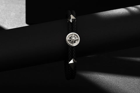 Compass Leather Bracelet in Solid Silver - Atolyestone