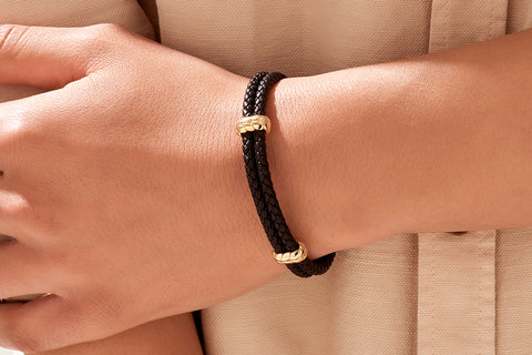 Customizable Leather Bracelet in Yellow Gold