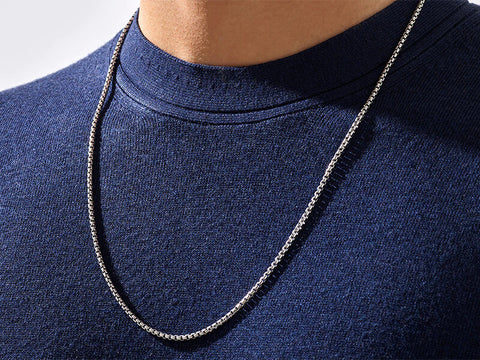 Men's 925 Sterling Silver Box Chain Necklace