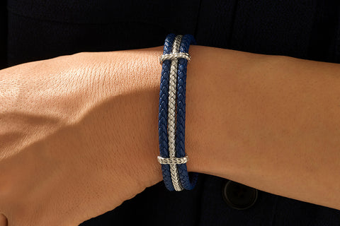 Triple Row Leather Bracelet with a Silver Row
