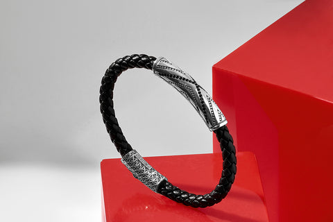 Pave Braided Leather Bracelet with Zirconia - Atolyestone