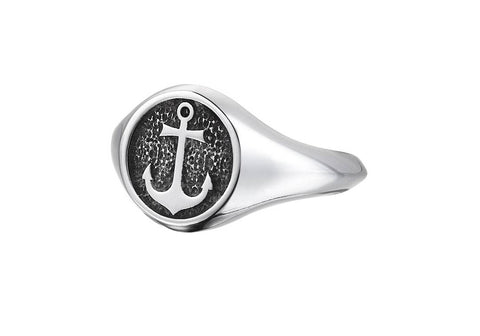 Men's Anchor Embroidered Signet Ring in 925 Sterling Silver