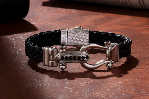 Iconic Leather Bracelet Wowen in Silver - Atolyestone