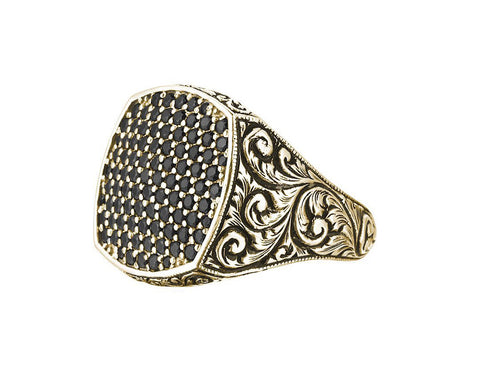 Men's Classic Cushion Pave Ring in Solid Gold