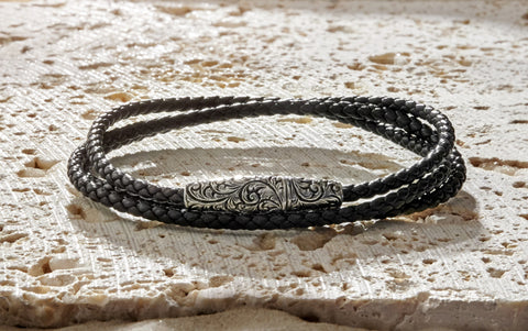 Classic Wrap Leather Bracelet with Silver Clasp