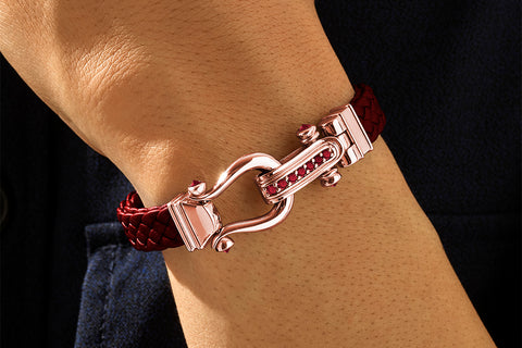 Men's Ruby Pave Woven Leather Bracelet