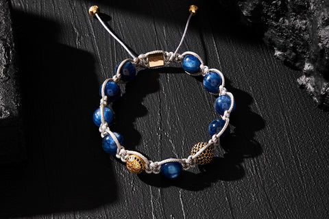 Kyanite Macrame Bracelet with Solid Gold Beads - Atolyestone
