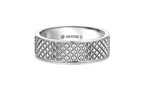 Silver Band Ring With Pyramid Design - Atolyestone