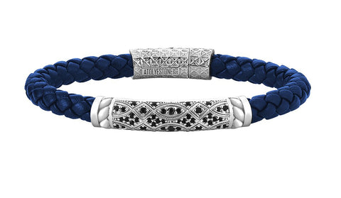 Braided Blue Leather Bracelet in Silver
