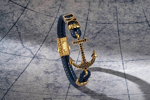 Anchor Leather Bracelet with Letters