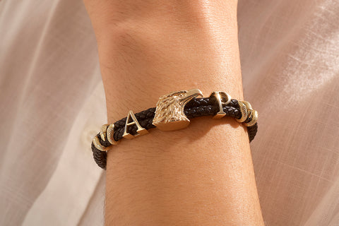 Customizable Eagle Leather Bracelet with Letters