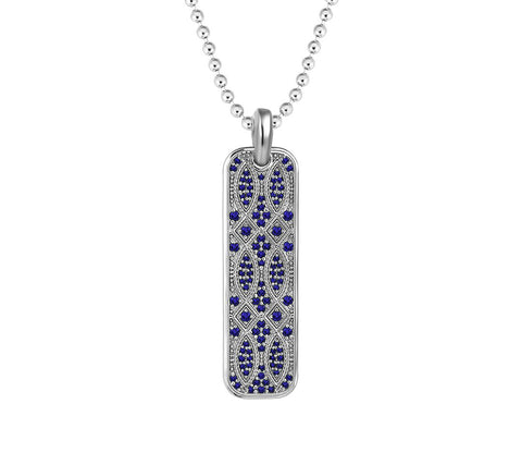 Blue Silver Streamline Tag Necklace with Blue CZ