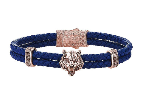 Blue leather Bracelet with Rose Gold
