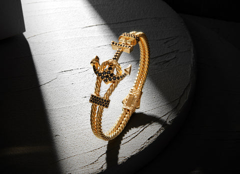 Twined Solid Gold Anchor Bangle