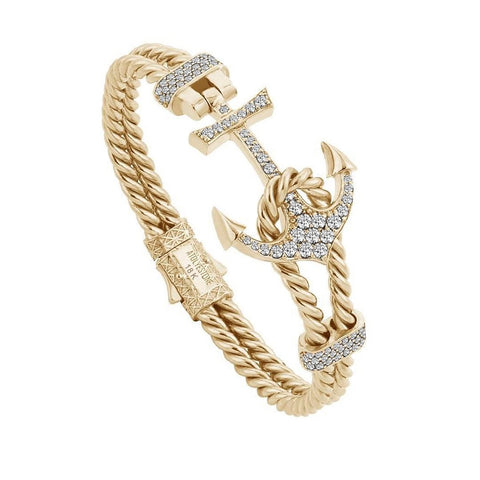 Twined Solid Gold Anchor Bangle with Diamonds