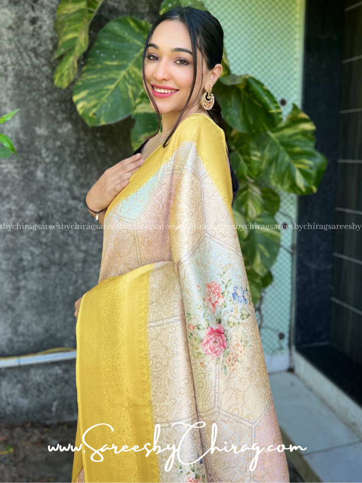 eloria Mustard Yellow Soft Comfy Pleated Saree Silhouette Saree