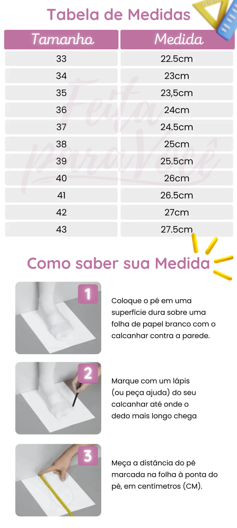 Tabela de medidas, Tênis Feminino Amica, tenis feminino, tênis feminino ortopedico, tenis ortopedico, tenis running, tenis confort, tenis running confort