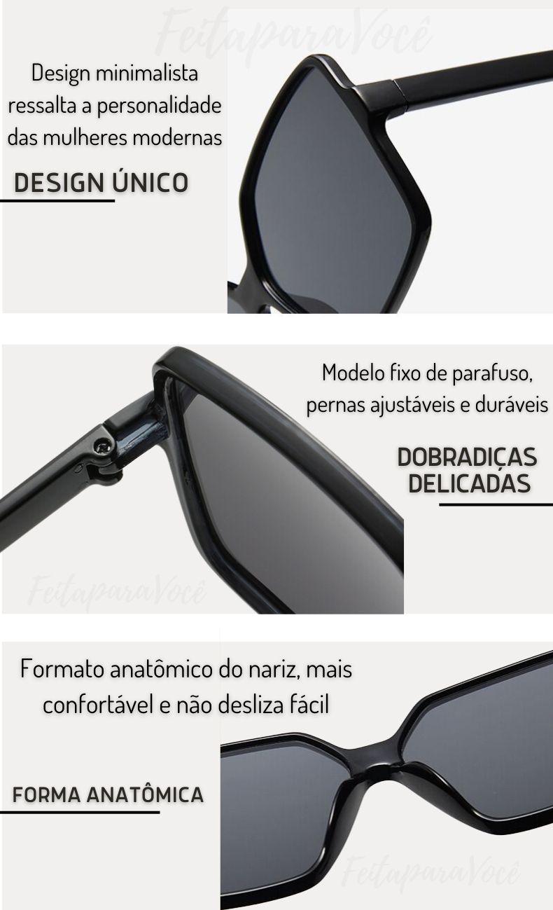 Óculos de sol feminino, Óculos de sol grande, Óculos de Sol Feminino Grande Quadrado – ProteUV, Óculos de Sol Feminino Grande Oversized Quadrado, Óculos de Sol Feminino Maxi Quadrado - Agatha - Proteção UV400