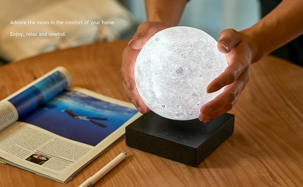 Design 3D Printed Levitating Smart LED Moon Lamp, 3 Colour Modes, Mains Adaptor Included, Packed in Premium Gift Box